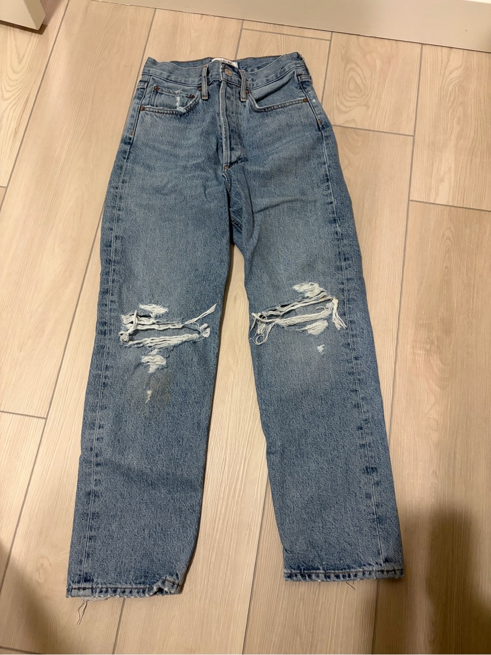 Agolde women’s Straight Ripped Denim Jeans — Light Blue